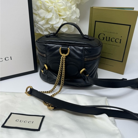 💯Authentic Gucci Black Quilted Mini Marmont Round Backpack - Picture 5 of 5